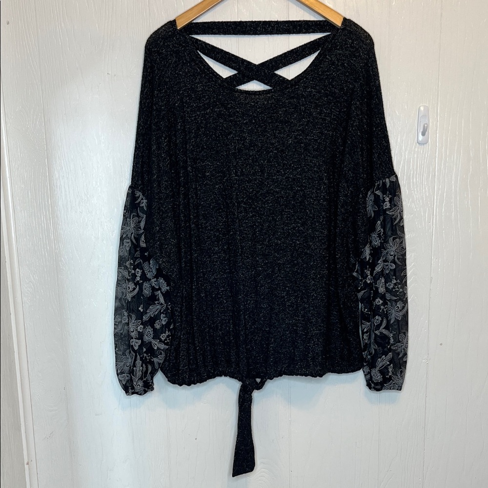 Daytrip Black Top with Floral Sleeves